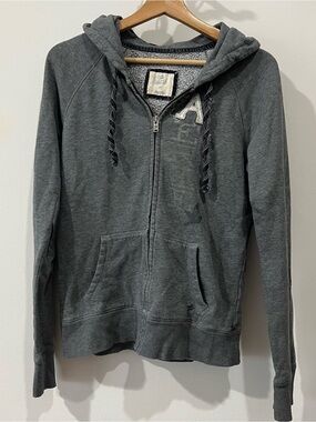 aerie Charcoal Gray Zip Hoodie with Applique A